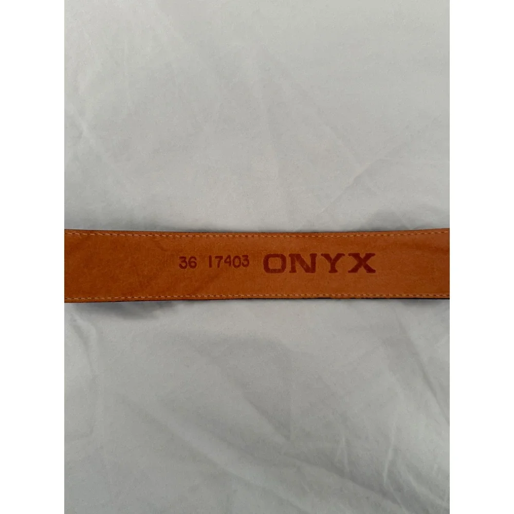 Onyx Leather Belt Size 36 Black Western Sunburst Buckle Vintage Rodeo